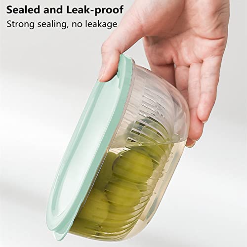 Food Storage Container With Colander Layer, Refrigerator Fresh-Keeping Container Bowl Multifunctional Vegetable Fruit Liquid Storage Container Sealed With Lids Kitchen Essentials, 18 Oz (Green) #TOP2