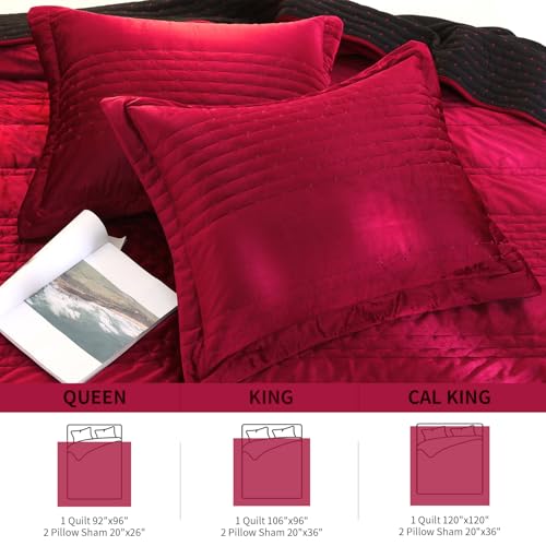BOV Luxury California King Quilt Set,Lightweight Comforter120 x120,Velvet Oversized Bedspread & Pillow Shams | All-Season Microfiber (Red, California King) by BOV - Used condition - Image 7
