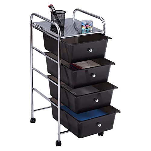Giantex Carro De Almacenamiento Con 4 Cajones Plásticos, Carrito Auxiliar Con Estructura De Metal, Ruedas Bloqueables, 32 X 37 X 76 Cm, Organizador Para Baño, Cocina Negro