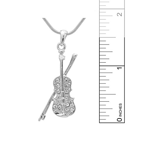 Spinningdaisy Silver Plated Crystal Violin with Bow Necklace3