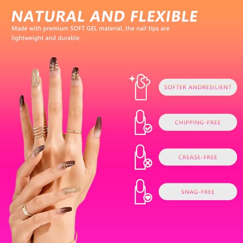 Medium Coffin Nail Tips - 500Pcs 12 Sizes, Medium Coffin Gel x Nail Tips Pre-building & Pre-etched Thicker Strength Acrylic Fake Nails Full Cover Extension Nail Manicure Salon Home DIY