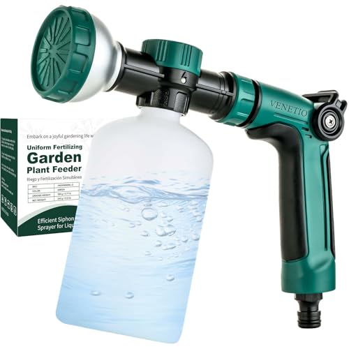 VENETIO 8-Dial Hose Attachment Spray Gun for Liquid Fertilizer/Soap | Precision Lawn & Garden Feeder for Uniform Fertilizing and Watering Plants | Hose-End Nozzle Sprayer with 16oz Bottle