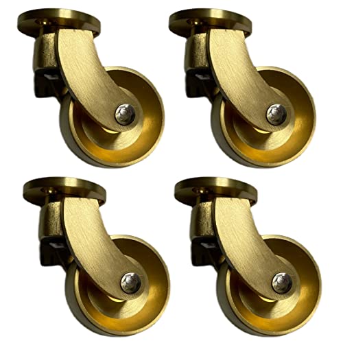 キャスターホイール回転キャスターホイールソリッド真鍮ケータ、家具用ホイール、移動トロリーキャスター 360度回転トッププレート、家具、ソファ、椅子、キャビネットの交換用、ネジ付き、4個パック。