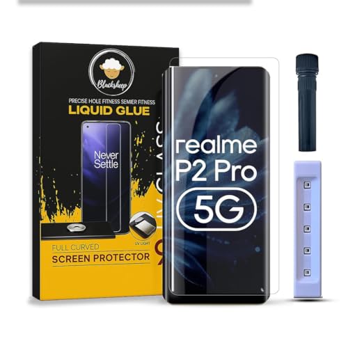 Image of BLACKSHEEP Premium HD+ UV Tempered Glass Screen Protector For Realme P2 Pro 5G (Pack of 1) Full Adhesive UV Curved Screen Protector Case Friendly HD Clarity with installation kit