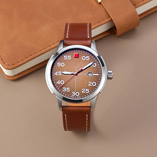 Image of ANNEFIT 20mm Watch Band, Quick Release Genuine Leather Replacement Strap (Red Brown)