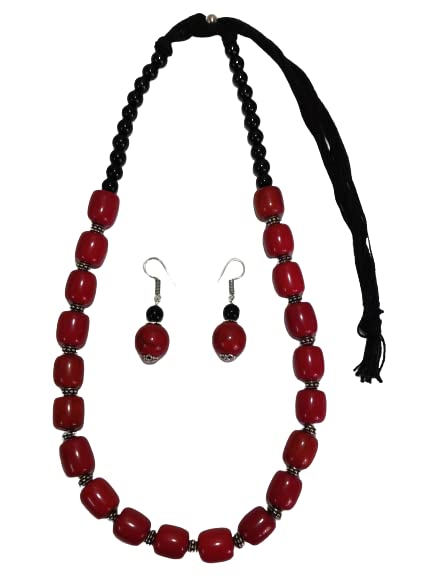 Red And Black Resin Bead Jewellery Set | Adjustable Necklace With Fish Hook Earrings For Women (B0BZLTVVZ9) Amazon Price History, Amazon Price Tracker