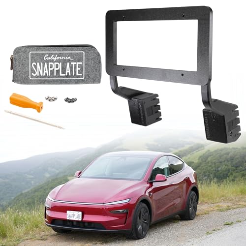 SnapPlate+ Front License Plate Holder - Fits Tesla Model Y (2026) Premium/Juniper Refresh with Bumper Camera - Grille-Safe Non-Metal Design, Anti-Theft, Removable, Height-Adjustable, USA Made