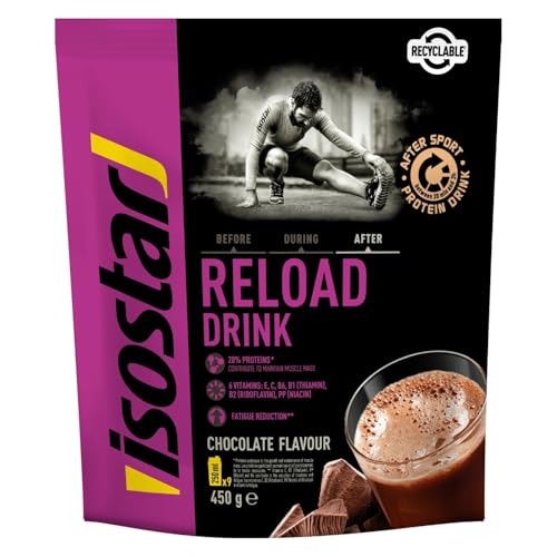 ISOSTAR – Reload Drink Schokolade – Proteinreiches Regenerationsgetränk mit Kohlenhydraten, Kalzium, Magnesium & Vitaminen – Nach dem Sport – 450 g