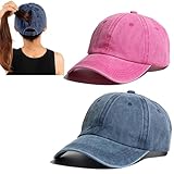 2 confezioni di cappelli da baseball da donna con incrocio incrociato effetto invecchiato coda di cavallo disordinato chignon camionista ponycap, 2 pezzi rosa navy, m/l
