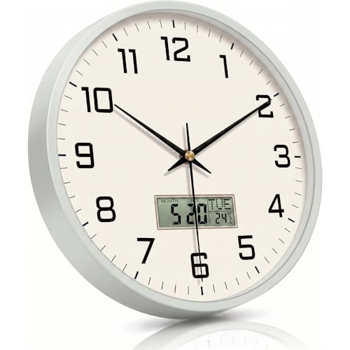 Image of WHISKET - 12 Inch | Luxury Designer Wall Clock - Silent Analog Clock with Elegant Floral Design for Living Room, Bedroom & Office Decor. (White Black Big Digital Clock)