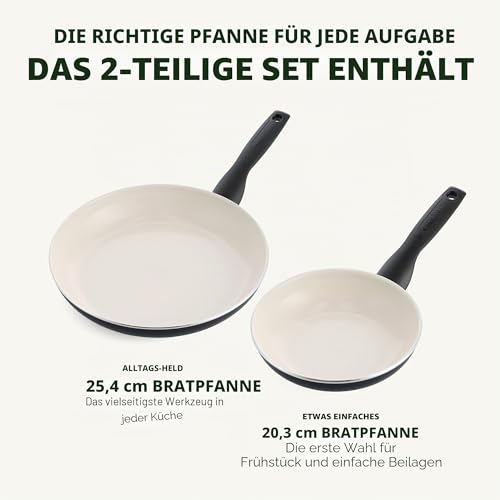 Foto von GreenPan Rio Gesundes, Antihaft-Keramik Bratpfannen-Set 2-teilig, 20 cm & 26cm, PFAS-frei, Stay-Cool-Griff, Backofenfest bis 160°C, Spülmaschinenfest, Schwarz & Crème