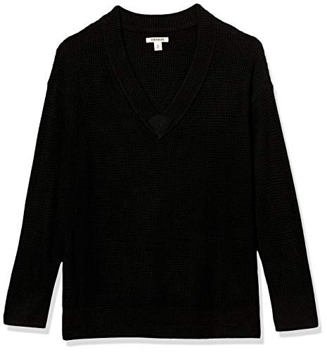 Goodthreads Women's Everyday Soft Blend Thermal Long-Sleeve V-Neck Sweater, Black, Medium #TOP4