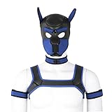 CelILucky Adults Neoprene Puppy Hood Custom Animal HeadMask Novelty Costume Dog Hood Mask,Collar,Armband andHarness Set (Blue)