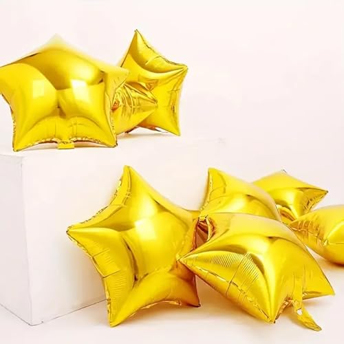Image of Party Propz Golden Star Foil Balloons For Birthday Decoration - Pack of 25 Pcs Foil Star Balloons For Decoration | Golden Curling Ribbon | Gold Foil Balloons For Decoration | Gold (Foil)