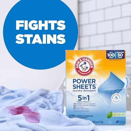Image of ARM & HAMMER 5-in-1 Power Sheets Laundry Detergent, Spring Rain, 50 Count, up to 100 Small Loads