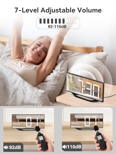 Image of Digital Alarm Clocks for Bedrooms,8.7 inch LED Mirror Electronic Clocks with 2 USB Charger Ports,7 Levels Brightness & Alarm Volume,Dual Alarms,Snooze,12 /24H,Modern Desk Clock for Bedside Home Office