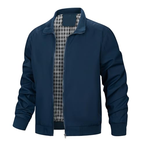 Wirltte Mens Bomber Jackets Lightweight Casual Windbreaker Baseball Sports Hiking Jacket Outwear with Zip Pockets Navy XL