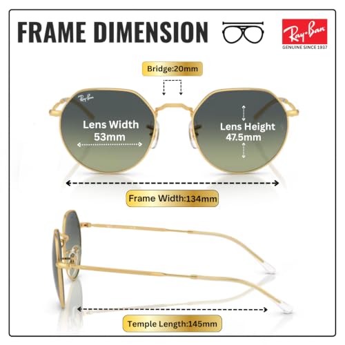 Image of Ray-Ban RB3565 JACK Square-Round Shaped Sunglasses for Men & Women with Official RAYBAN Eyewear Kit