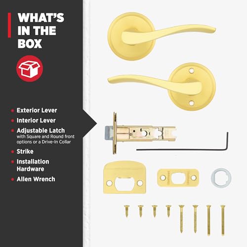 Image of Kwikset Sedona Interior Passage Door Handle, Lever for Closet and Hallway Doors, Reversible Non-Locking Handle Lever, Satin Brass, with Microban Protection
