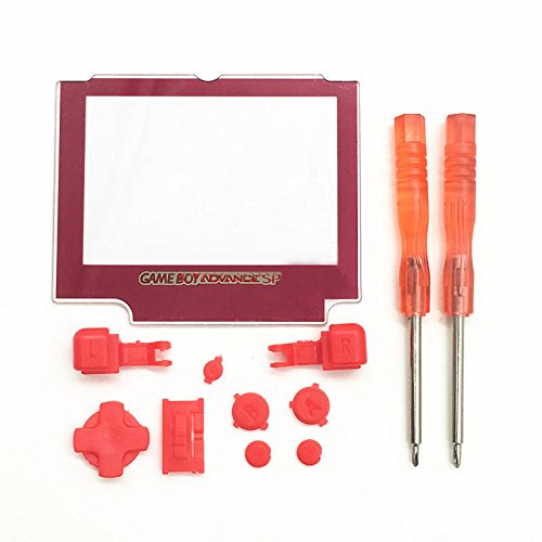 Replacement A B Buttons Keypads D Pads Buttons Screen Lens with Screwdriver for Gameboy Advance SP GBA-SP (Red)