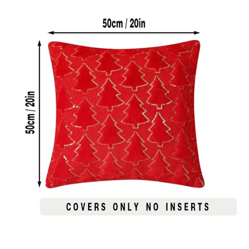 Tennove Christmas Cushion Covers with Sequin Christmas Tree 50x50cm Soft Fluffy Decorative Throw Pillow Covers Set of 2 Boho Pillowcases for Home Couch Bed Home Decor Red - Image 2