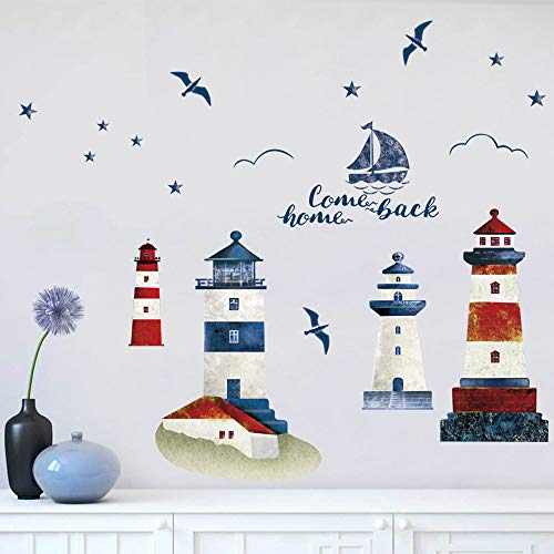 Decalmile Lighthouse Wall Decals Seagull Sailboat Wall Stickers For Living Room Bedroom Home Tv Wall Decor #TOP3
