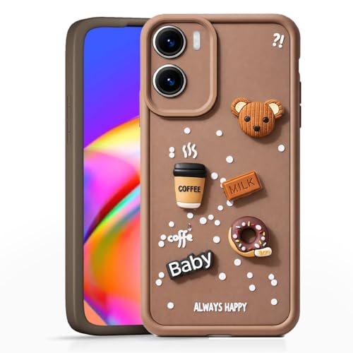 Image of Bintage CASE Cute Fun Taddy Cartoon 3D Ball Bear Milk Cake Coffee Silicon Case Full Body & Camera Protection Back Cover Compatible for Motorola Moto G05 4G - Brown