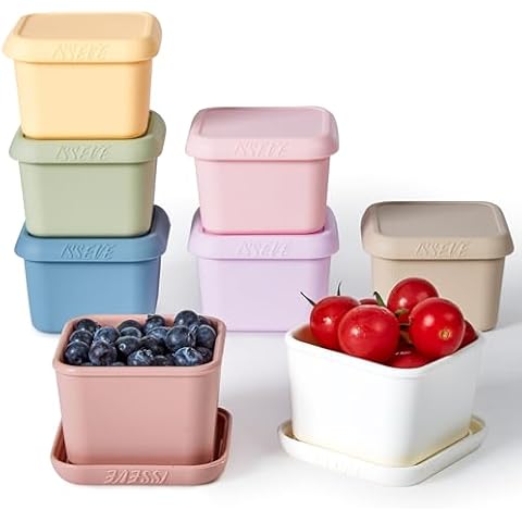 ISSEVE 8Pack 6oz Silicone Snack Containers for Kids, Reusable Small Containers with Lids, Leak Proof Silicone Food Storage Containers, Stackable Kids Lunch Box for Daycare, School, Travel Cover