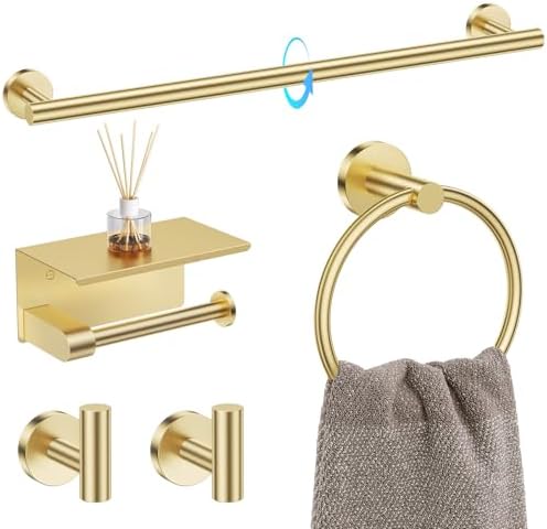 TQKAG 5 Piece Bathroom Towel Bar Holder Sets Brushed Gold Bathroom Hardware Set Stainless Steel Toilet Paper Holder with Shelf Bathroom Accessories Kit Wall Mounted TQKAG 5 Piece Bathroom Towel Bar Holder Sets Brushed Gold Bathroom Hardware Set Stainless Steel Toilet Paper Holder with Shelf Bathroom Accessories Kit Wall Mounted