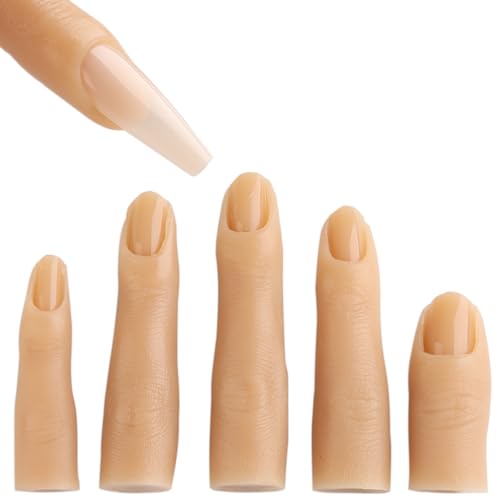 Fcozpjk Silicone Practice Fingers for Acrylic Nails 5PCS Soft Fake Fingers for Nails With 96PCS False Nail Tips Nail Training Mannequin Finger Nail Practice Hand for Acrylic Nail Kit