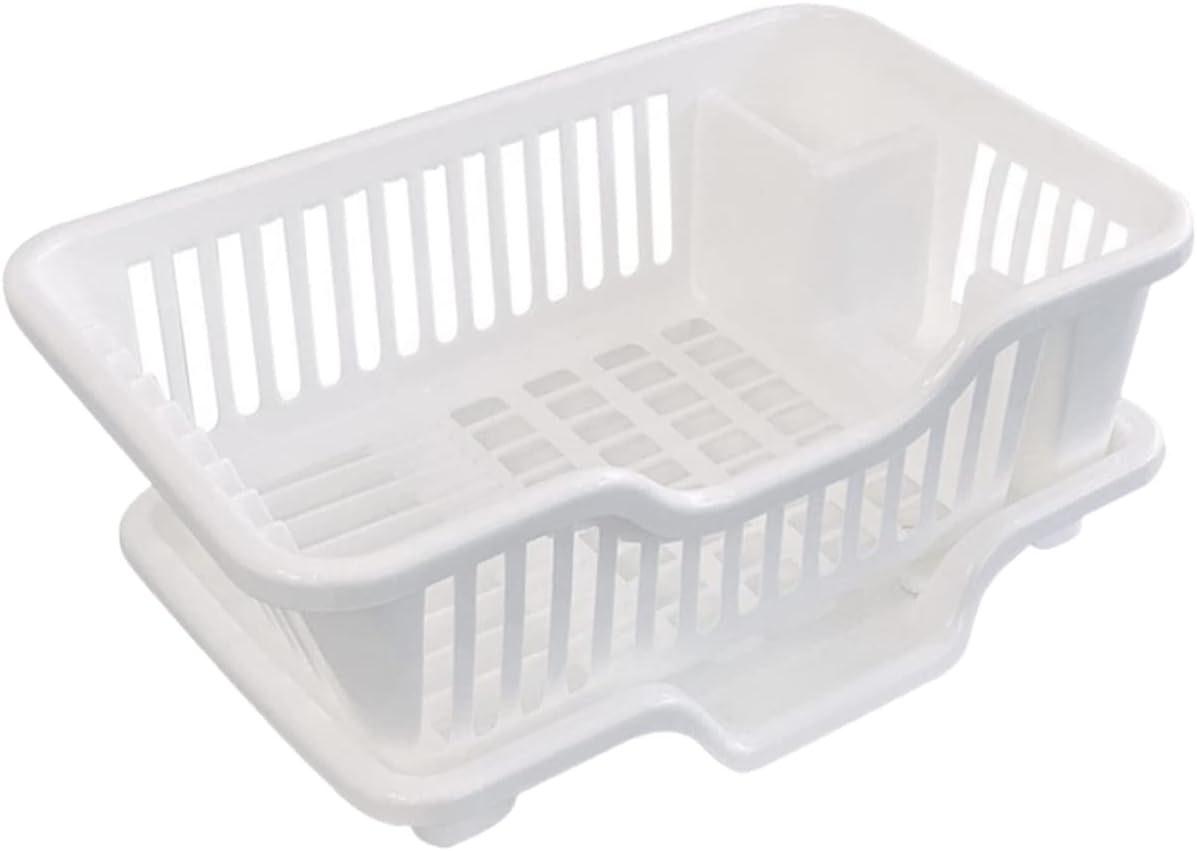 Large Capacity Dish Drying Rack Utensil Holder White Kitchen Sink Drainer Rustproof Dish Rack Convenient Storage for Plates Cups and Cutlery for Countertop Use