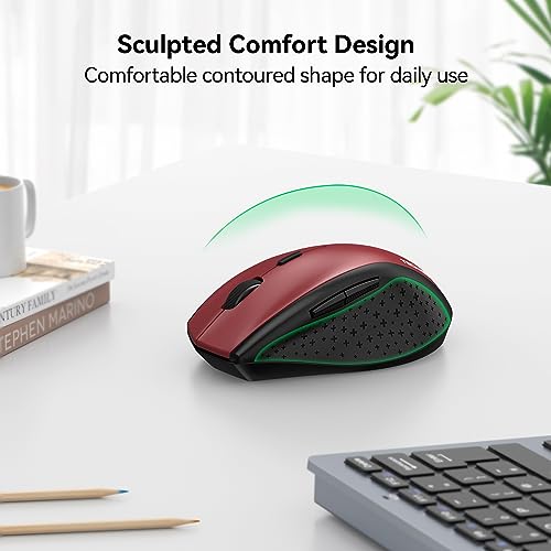 Image of TECKNET Wireless Mouse, 2.4G USB Computer Mouse with 6-Level Adjustable 4800 DPI, 30 Months Battery, Ergonomic Grips, 6 Buttons Portable for PC, Chromebook, Mac (Red)