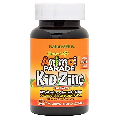 NaturesPlus Animal Parade Kid Zinc Lozenges - Tasty Tangerine Zinc and Vitamin C, Ginger, Olive leaf - Vision, Cognitive, Immune Support - Vegan, Gluten Free - 90 Animal Shaped Tablets Cover