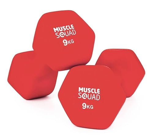 MuscleSquad Neoprene Dumbbells, 1kg–10kg Hand Weights, Soft Grip Anti-Slip, Dumbbell Set for Home Workouts, Pilates, Toning & Strength Training