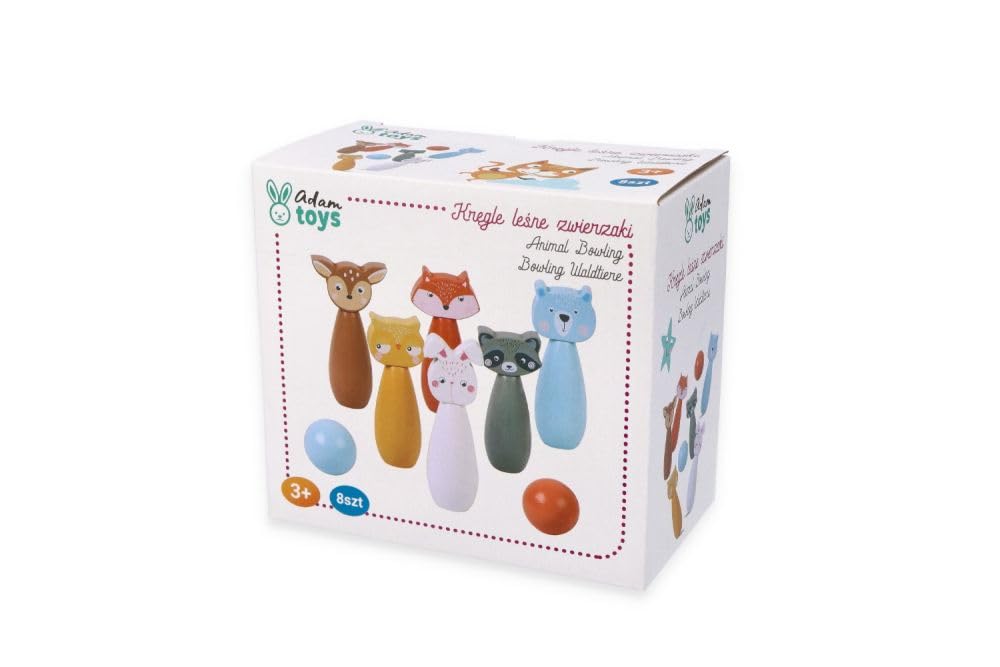 Kegelspiel für Kinder, 6 Kegel, 2 Bälle - Bowling-Set für Kinder, Waldtier-Figuren - Bemaltes Holz - Spielzeug ab 3 Jahre - Outdoor, Indoor - Kinderball, Geburtstag, Geschenk
