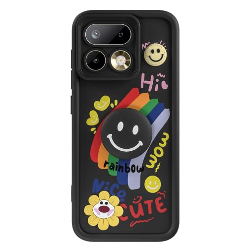 Image of Pikkme Back Cover for Realme 16 Pro 5G | Soft Silicone| Cute Rainbow Smile & 3D Cartoon Flower Design | Shockproof Raised Camera Protection Bumper Case (Black)