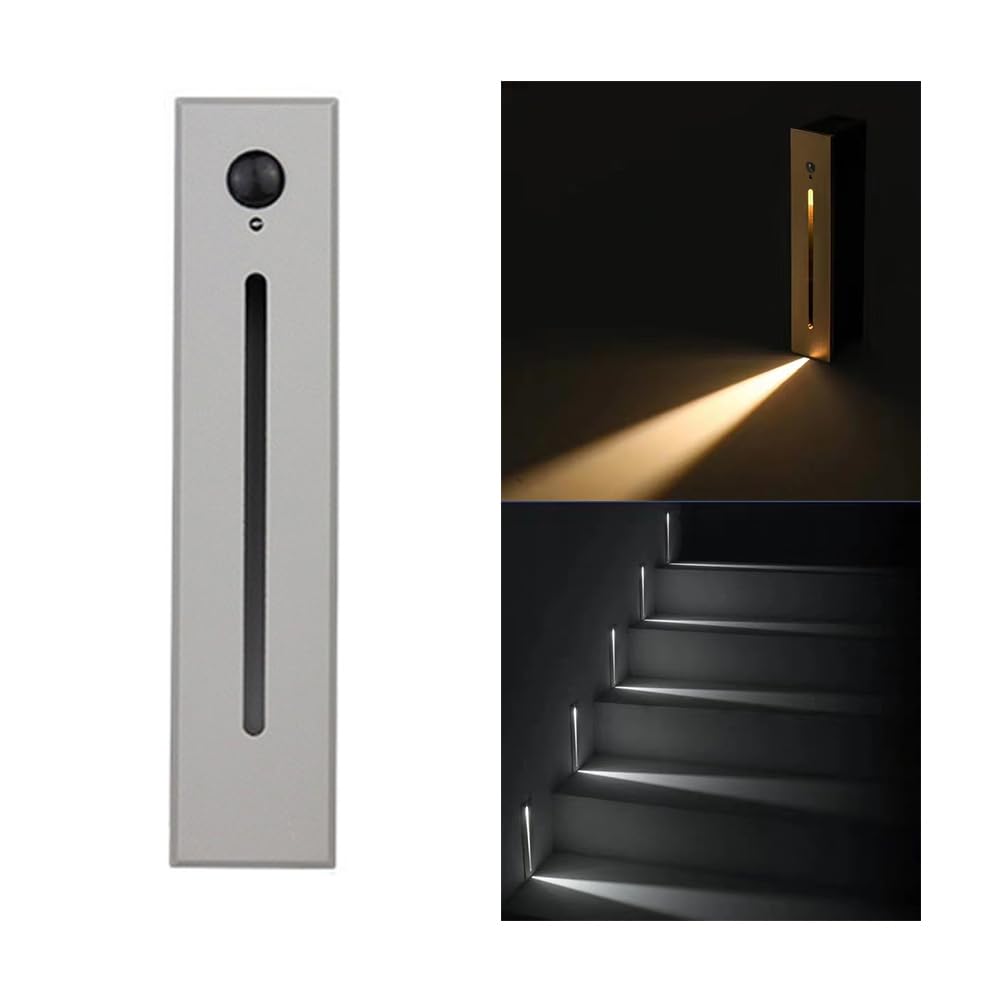 3W LED Stair Light with Motion Sensor, Recessed Wall Light AC85-265V Step Light IP20 IP65 Waterproof Staircase Lamp, Indoors Outdoors Garden Balcony Corridor 3000K IP65Gray