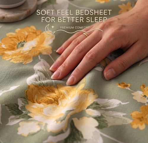 Image of HOMEKART Floral Printed King Size Cotton Bedsheet with 2 Pillow Covers | Luxury Double Bed Bedding Set 86x88 Inches | Ultra Soft, Breathable & Wrinkle Resistant & Home Decor (Pastel Sage Green)