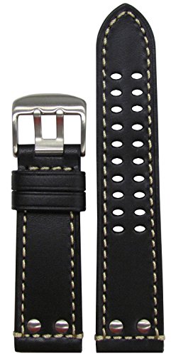 26mm Hadley-Roma MS915 Black Genuine Leather Watch Band with Double Tang Buckle to fit Luminox 135/72 26/24