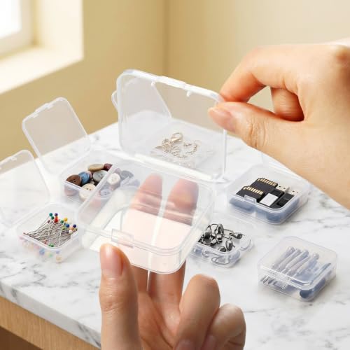 Image of Jetec 120 Pieces Mini Plastic Clear Beads Storage Containers Box for Collecting Small Items, Beads, Jewelry, Business Cards, Game Pieces, Crafts (2.1 x 2.1 x 0.8 Inch)