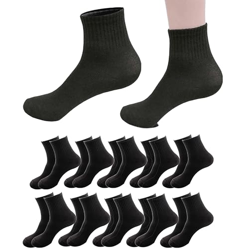 RICHBULL 10 Pairs Thin Crew Socks for Men & Women, Breathable Casual Athletic Ankle Socks, (Black)