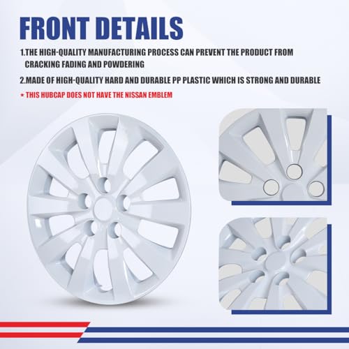 Image of Winjet 16 inch Hubcaps Wheel Rims Cover for 2013-2019 Nissan Sentra & 2011-2017 Nissan Leaf Wheel Rim Covers,Heavy Duty PP Material Snap On Installation (16 Inch Set of 4, White Lacquer)