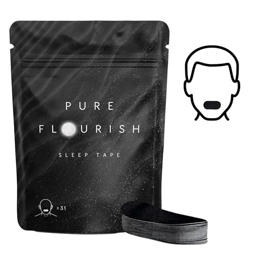 Pure Flourish Sleep Tape (Black) - Mouth Tape for Sleeping, Snoring Aid, Improved Nasal Breathing, Strong But Gentle Adhesion (31 Strips)