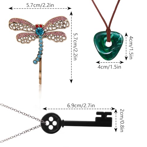 3PCS Coraline Accessories Coraline Necklaces|Key Necklaces|Dragonfly Hair Clip for Women Men, Coraline Jewelry for Halloween Costume Cosplay Movie Props Dress Up2