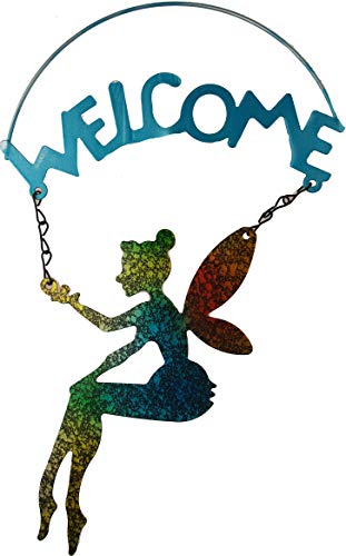 Roots & Shoots Plaque métallique à suspendre avec inscription « Welcome Pretty Garden » - Bleu Cover