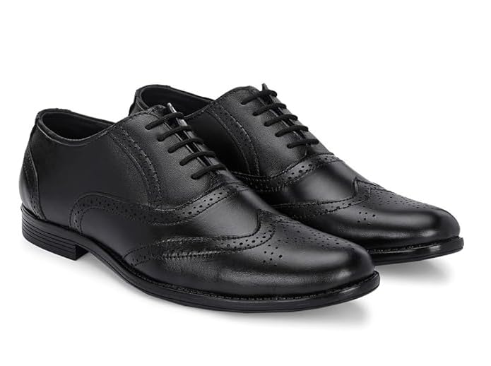 Men's Black Leather Brogue Oxford Shoes, Lace-Up Formal Style-picture-49