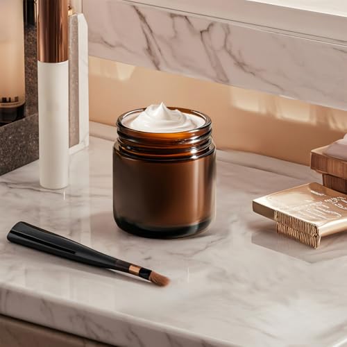 4 oz Amber Glass Jars with Lids,24 Pack 4oz Small Glass Jars with Inner Liners,4 Ounce Travel Jars for Cosmetics Container,Cream Lotion,Body Scrub4