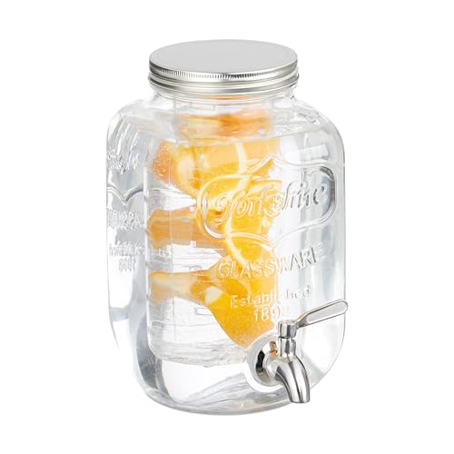 Relaxdays Distributeur de Boisson, avec Tube pour Fruits, 4 litres, Robinet et Couvercle, Transparent