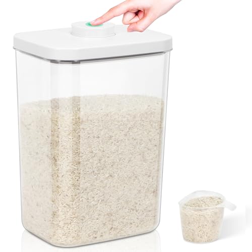 TBMax Large Airtight Food Container 6 Qt with Pop Up Lid & Measuring Cup for Rice, Flour, Cereal, Sugar, or Pet Food Storage, Rectangular Tall Food Storage Bin for Kitchen Pantry Organization