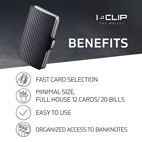 I-Clip Original Mini Wallet With Moneyclip - Slim Wallet - Leather Wallet - Premium Wallet - Cardholder - Silver Carbon #TOP1